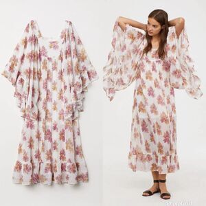 H&M Cream Flounced Floral Maxi Dress